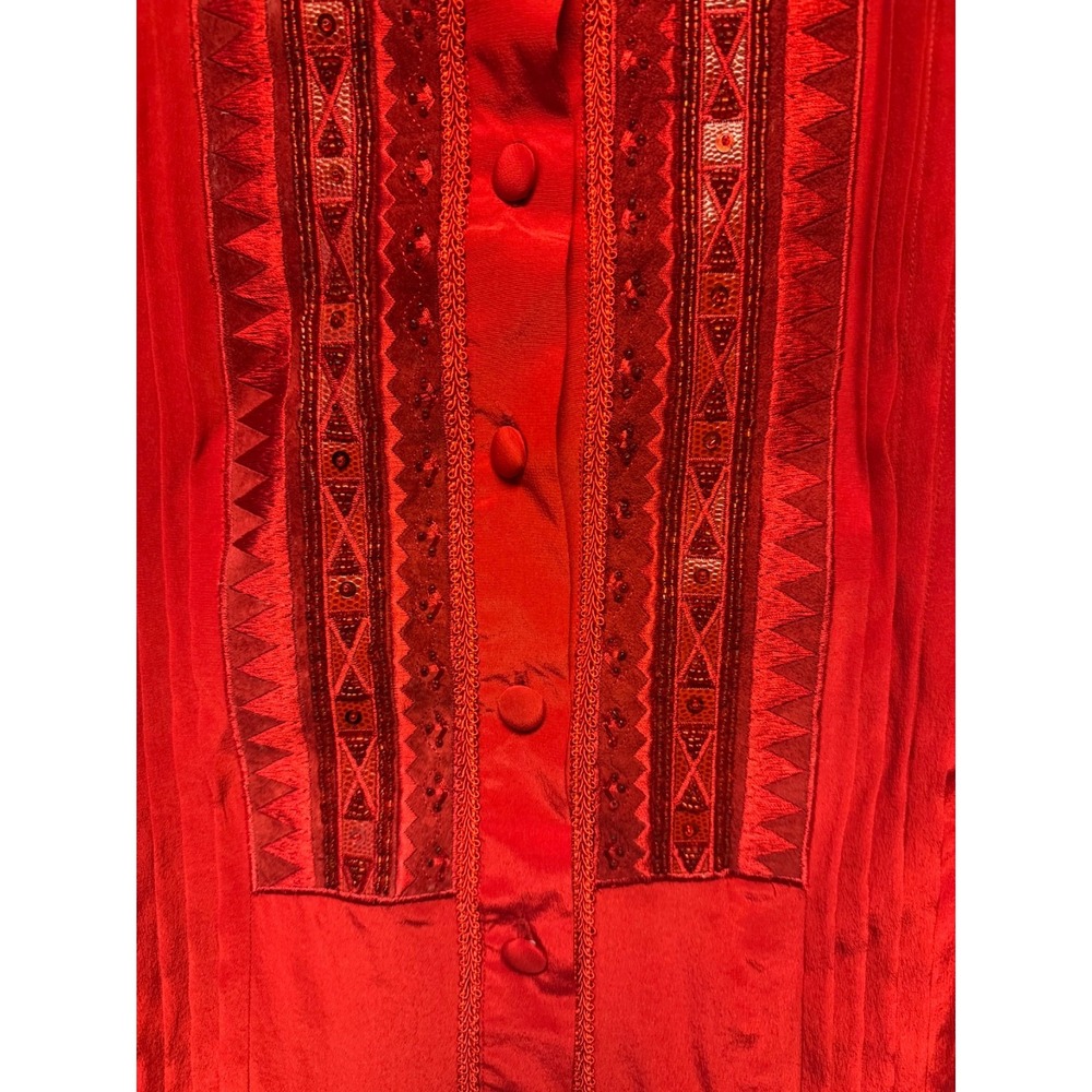 VTG 1980-90s Erez SZ 2 (Small) 100% Silk Red Heavy Embellished Blouse Detail NWT - Picture 6 of 16